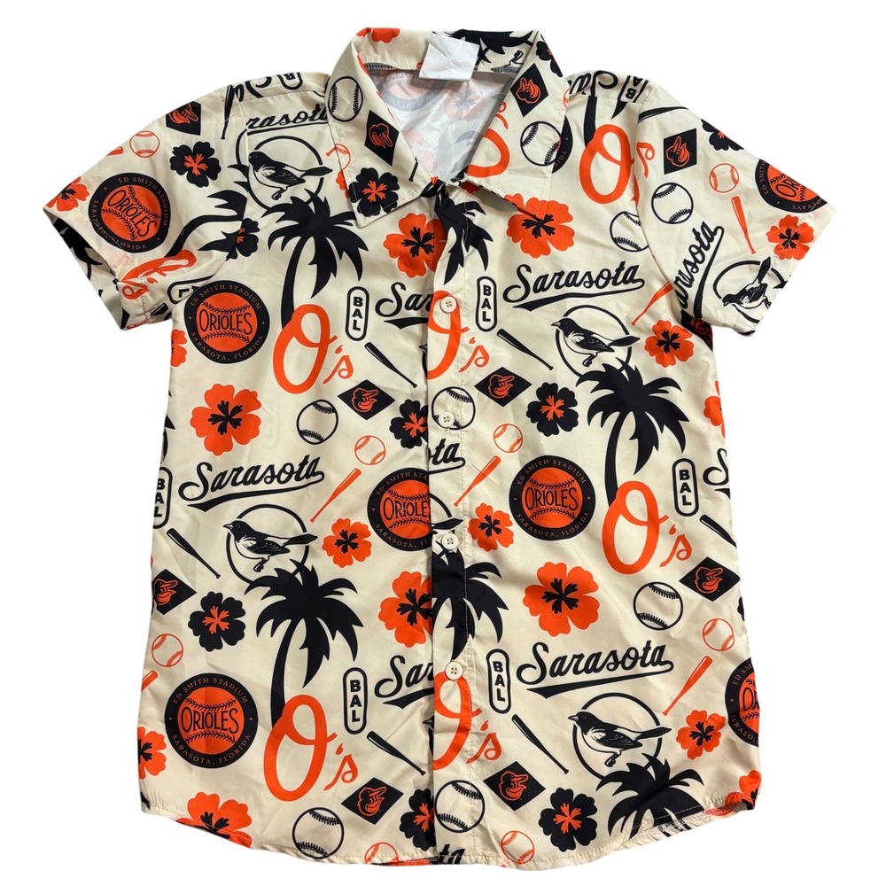 Baltimore Orioles Sarasota Spring Training Hawaiian Shirt Mens Medium Orange O's